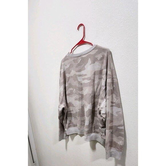 Pink Victoria Secret PULLOVER Allover Logo Sweatshirt Camo Workout Utility Sz L - Picture 3 of 5